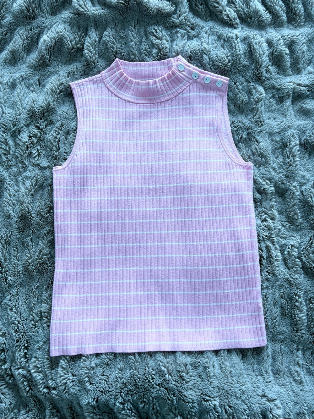Talbots Pink and White Striped Ribbed Mock Neck Tank